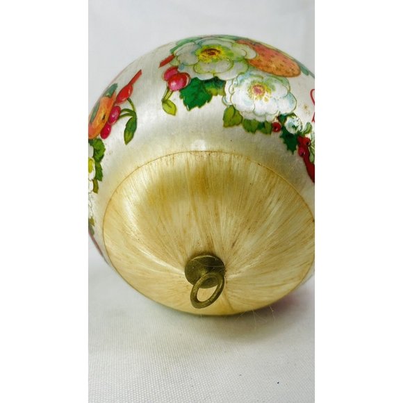 Vintage Stained White Silk Ball Christmas Tree Ornament Ives, Friend, Claus 3.5” - Picture 8 of 15